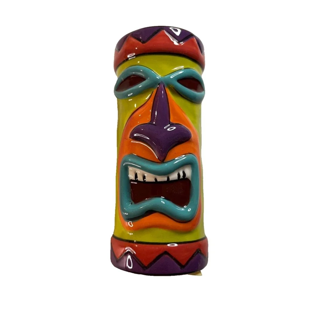 Clay Art Tiki Salt and Pepper Shakers Set In Box Unused Small bottom chip on one